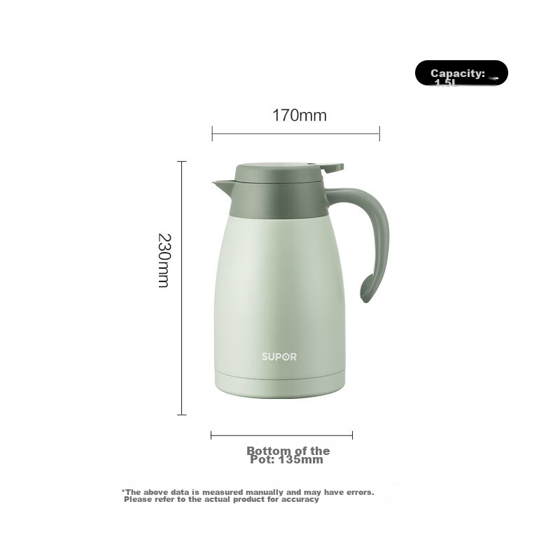 supor 1.5l vacuum insulated flask mint green