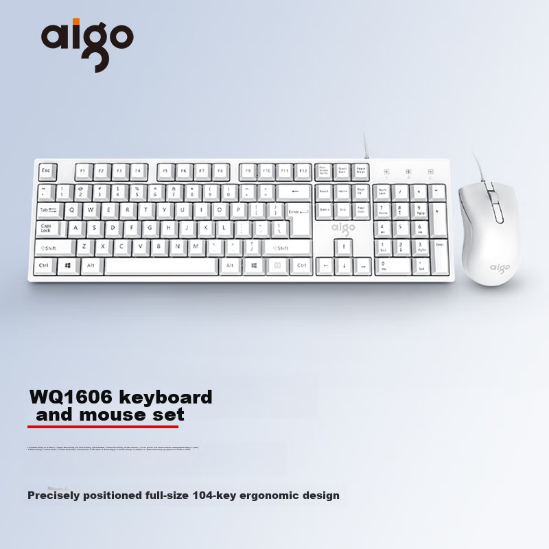 aigo WQ1606 white wired keyboard and mouse combo