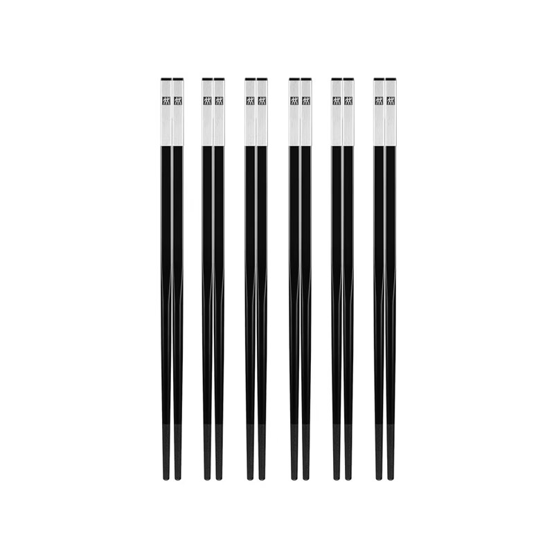 ZWILLING premium stainless steel chopsticks set, 6 pairs, non-slip, black