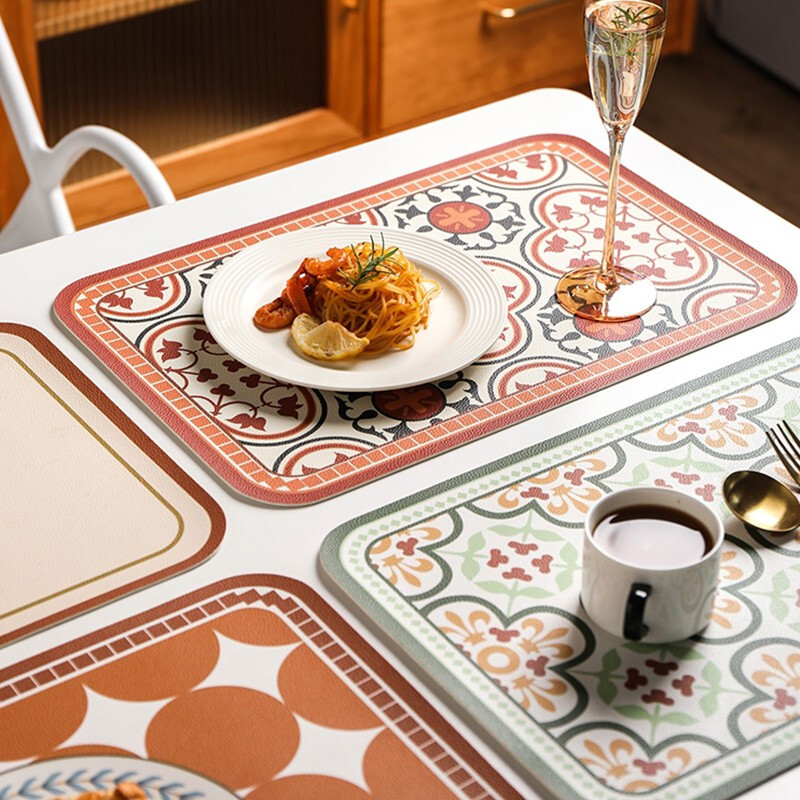 AVIVI Waterproof Vintage Brown Green Placemats Set
