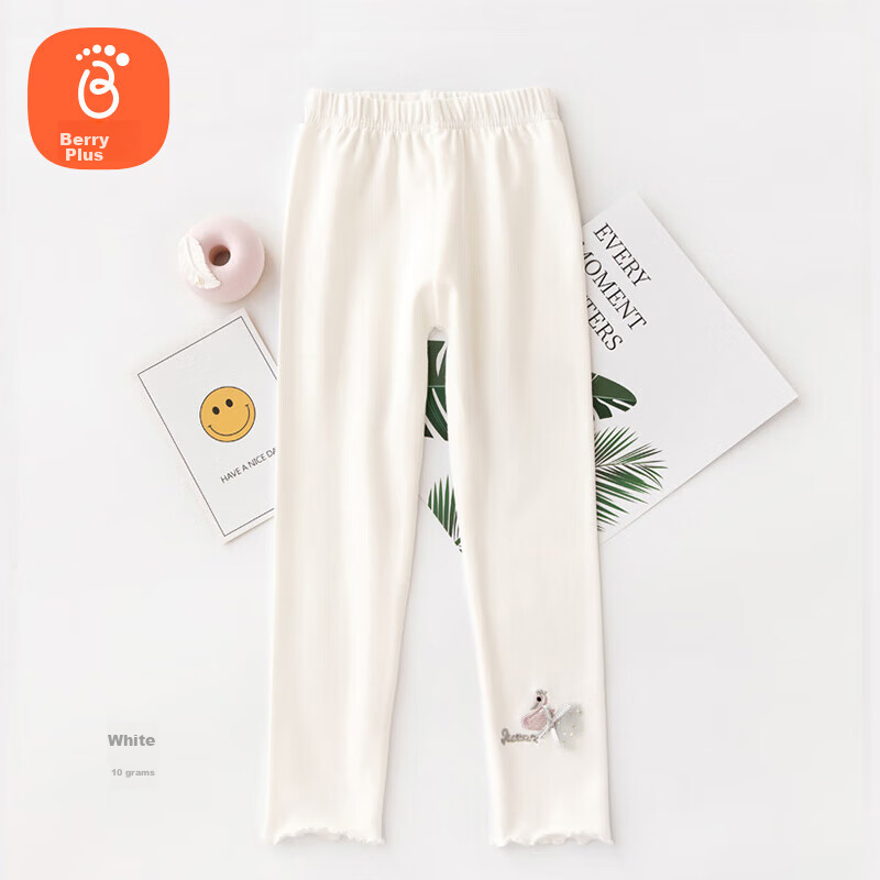 Babyprints White Cotton Leggings for Girls