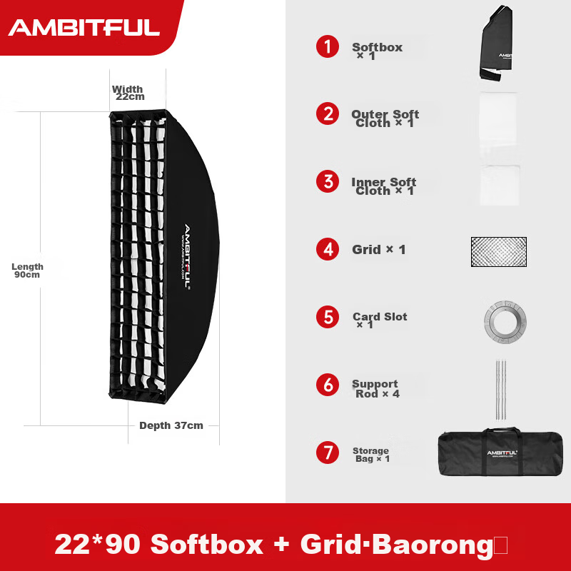 Ambitful 22x90 Softbox with Grid - Photography Studio