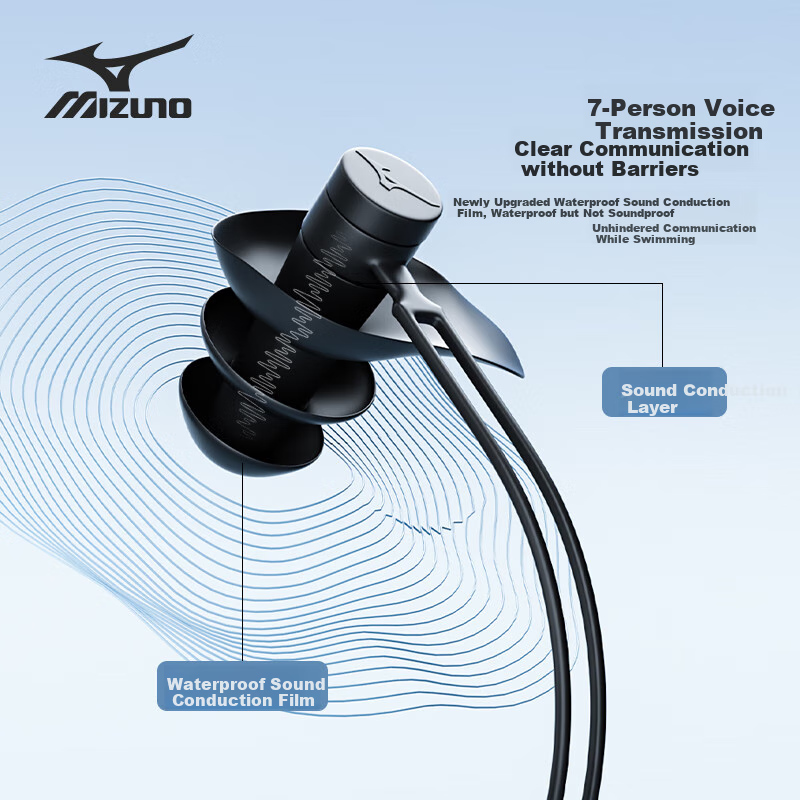 Mizuno Waterproof Silicone Earplugs with Lanyard for Swimmers