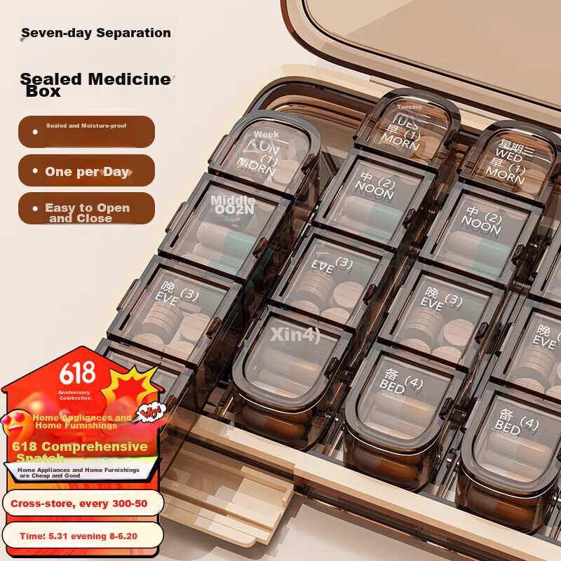 Vilscijon 28-Compartment Portable Weekly Travel Medication Storage Box
