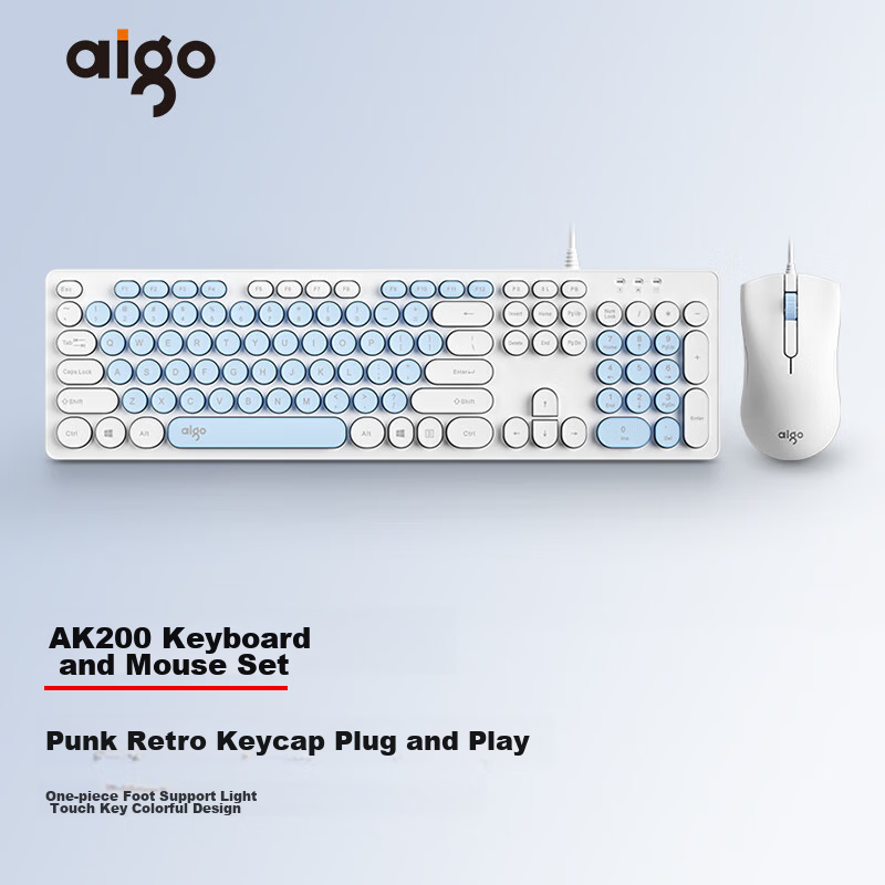 aigo WQ1606 white wired keyboard and mouse combo