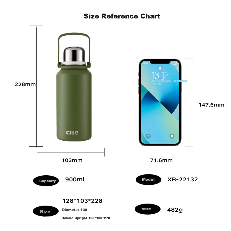 Cille 900ml insulated sports cup for men & women