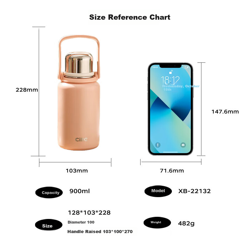 Cille 900ml insulated sports cup for men & women