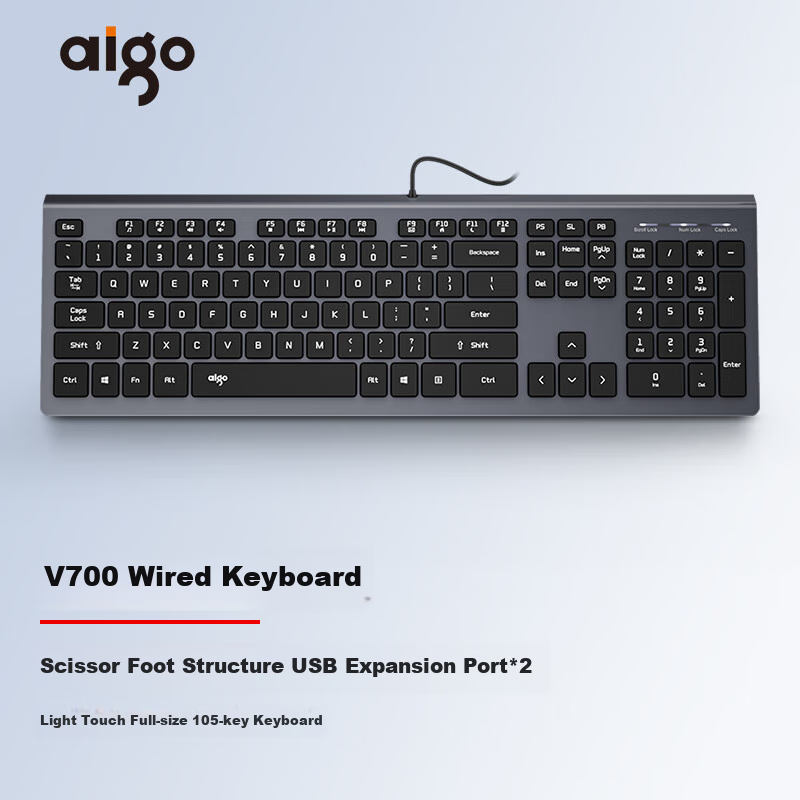 aigo V700 Wired Office Keyboard with 2 USB Ports