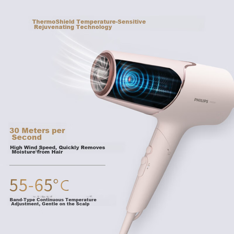 Philips 5 Series Pro Hair Dryer - Soft Pink, Negative Ion, High-Speed Drying