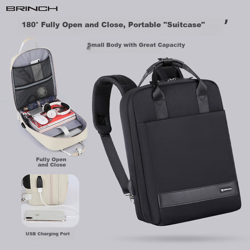 BRINCH Men Women Laptop Backpack, 13-14 Inch, Water Resistant Travel Business Bag