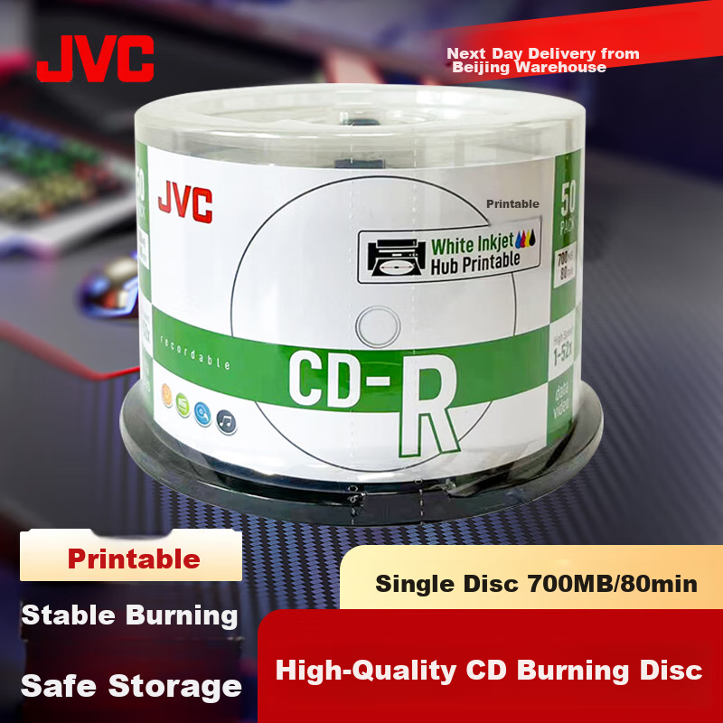 JVC 52x Speed Printable CD-R Discs, 50-Pack