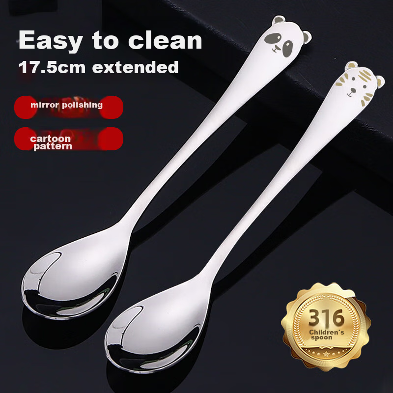 316L Stainless Steel Baby Spoon Set - Cute Bear Design