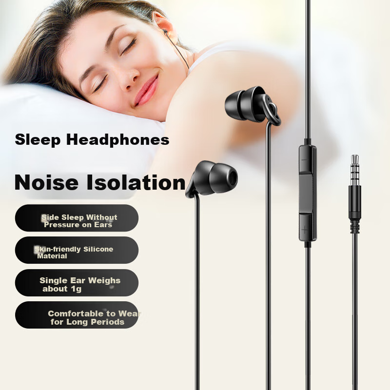 aigo sleep headphones for side sleepers, noise-cancelling wired earphones