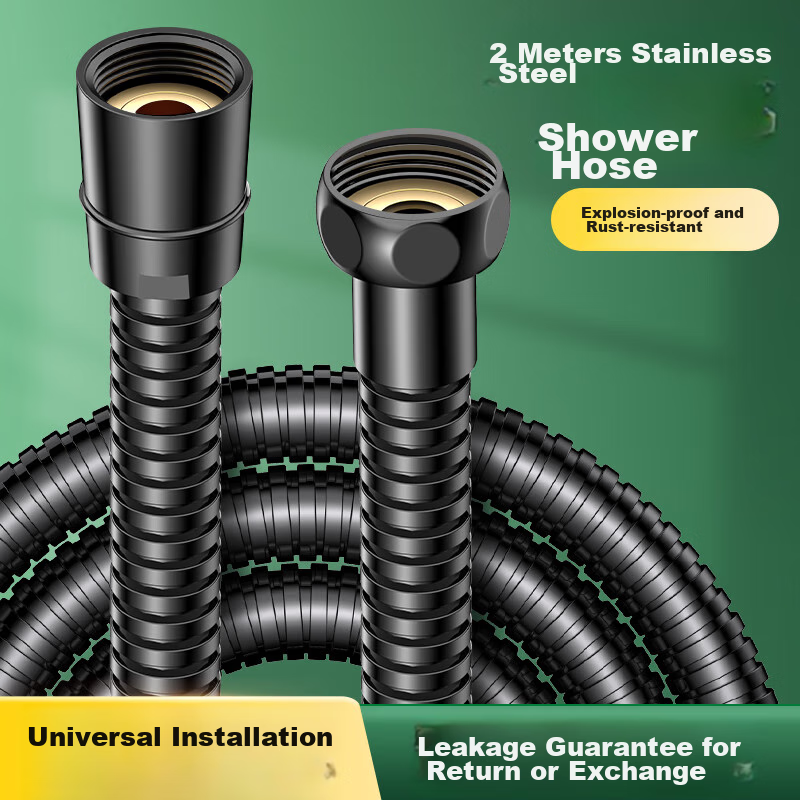 Haili 07007H Black Stainless Steel Shower Hose, 2M Length
