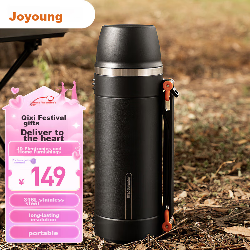 Joyoung 2L Insulated Stainless Steel Thermos Flask, Black - WR566