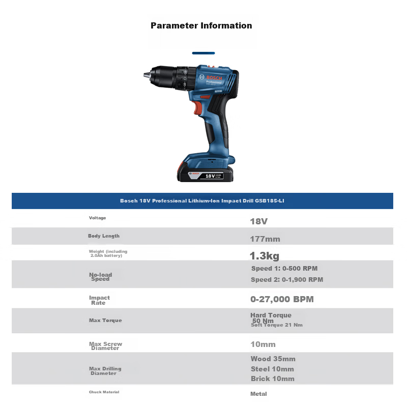 BOSCH GSB185 18V Brushless Impact Drill with 2.0Ah Dual Battery
