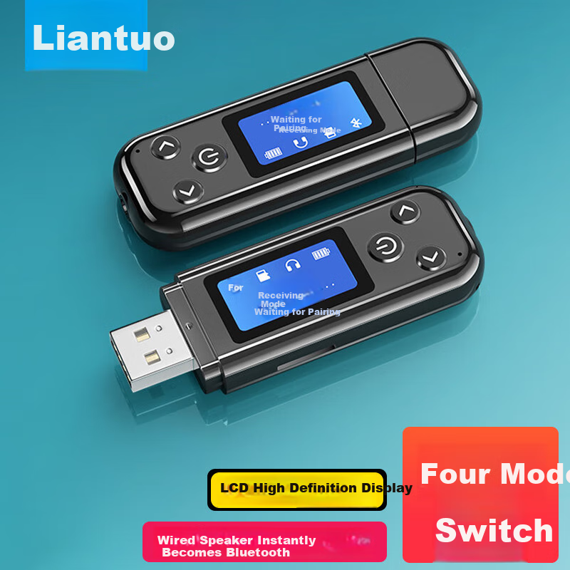 LinkStone 5.0 Bluetooth Adapter with LCD Display & TF Card Reader - Dual Mode Audio Transmitter/Receiver