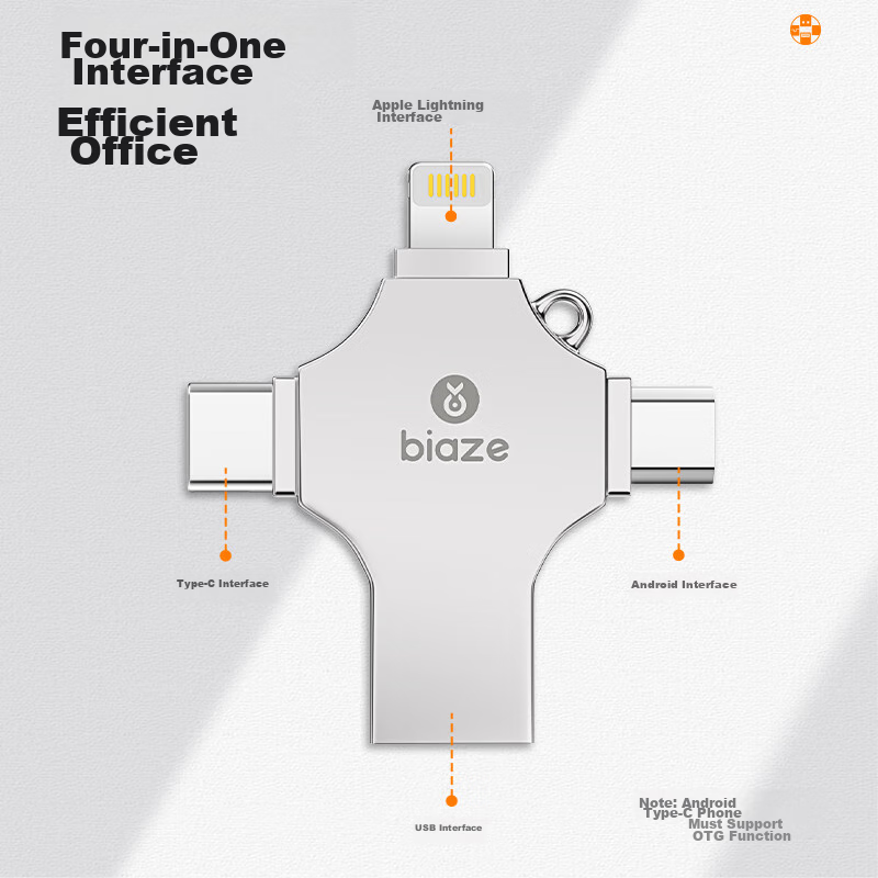 BIAZE 128GB 4-Port USB 3.0 Flash Drive with Lightning & Type-C