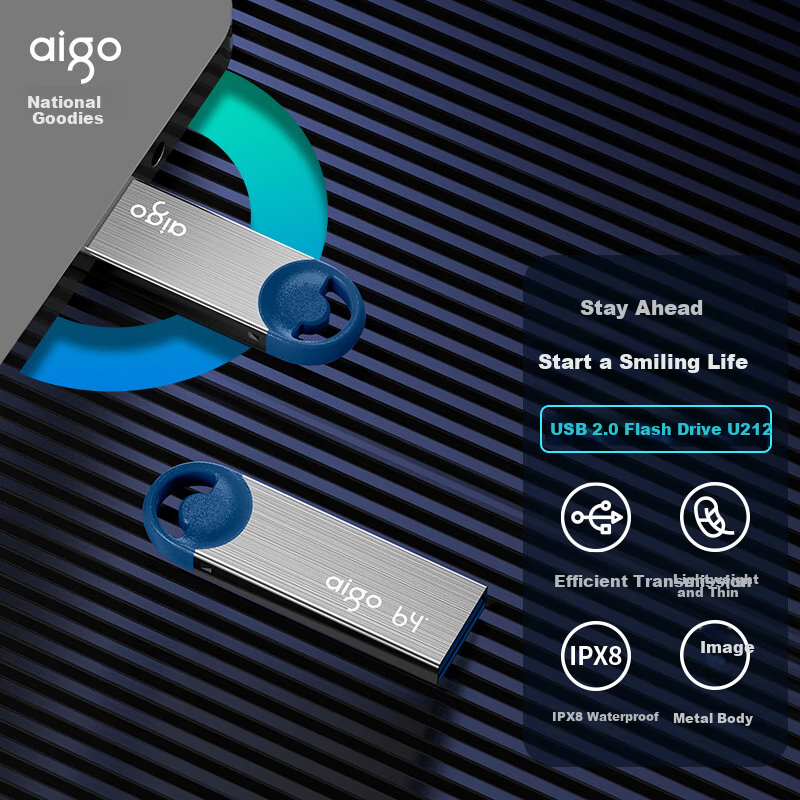 Aigo 64GB USB2.0 Car Flash Drive C1A Mini, Silver
