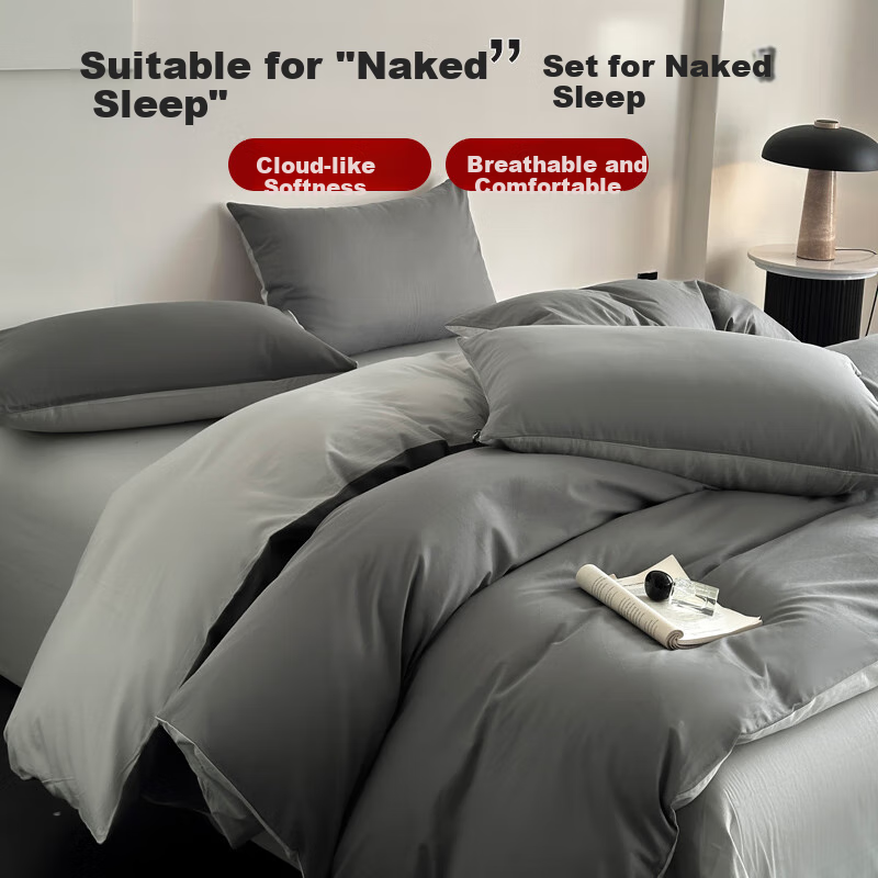 AVIVI 110g Washed Cotton 4-Piece Double Bed Set in Jisu Grey