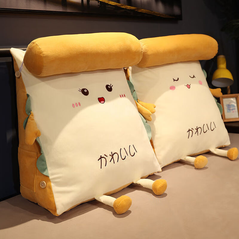 AVIVI Triangular Headboard Cushion - Happy Toast, Soft Velvet Pillow for Bed & Office