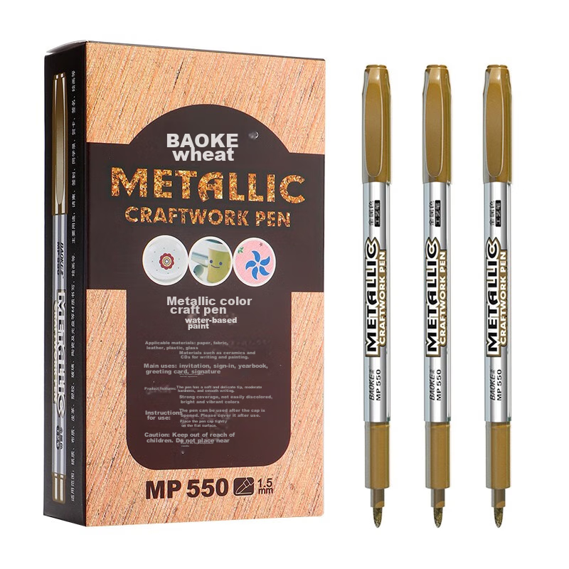BAOKE MP550 Gold Paint Marker Set of 12 – Water-Based Craft Pen for Art & Sign-In