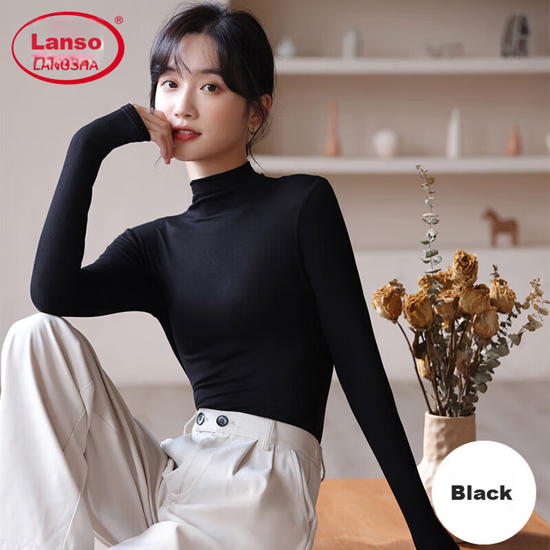 LangSha Women's High Collar Long Sleeve Base Layer
