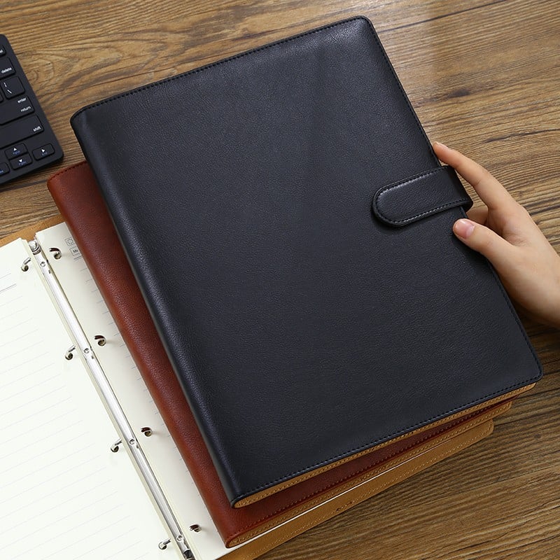 Faramon A4 PU Leather Notebook - Removable Pages, Business Notepad with Memo Sections (Black)