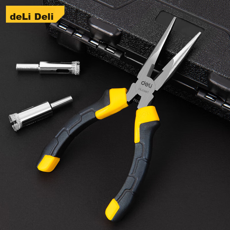 Deli 6-Inch Spring Needle-Nose Pliers, Industrial-Grade Wire Cutters with Labor-Saving Spring