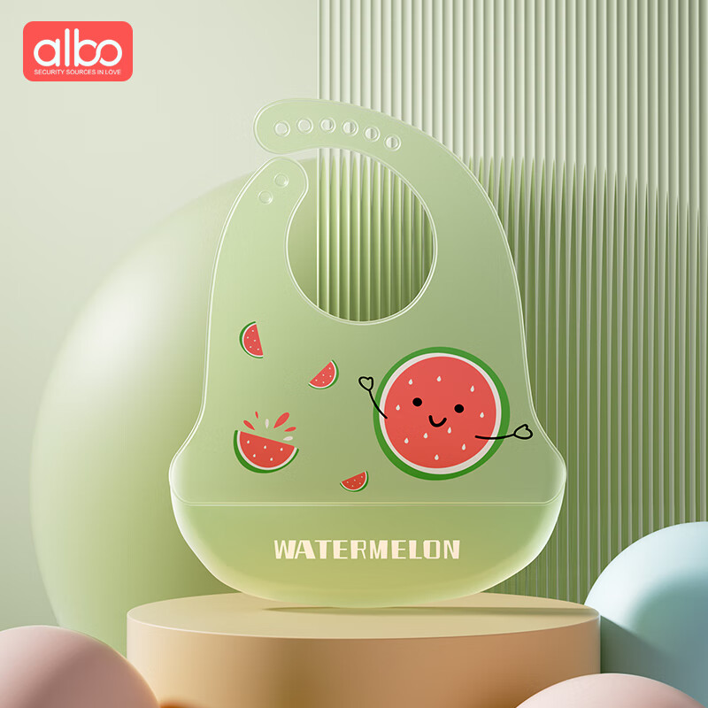 Albo Baby Bib - Waterproof 3D Silicone Feeding Bib for Babies (Watermelon)