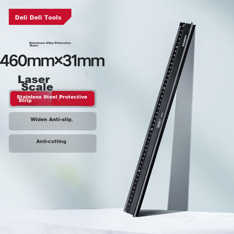 Deli 45cm Stainless Steel Protective Ruler with Laser Scale