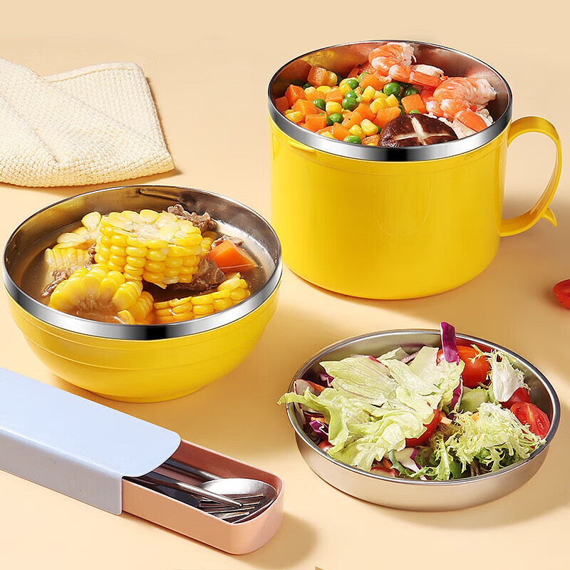Baijie 3-Layer Lunch Bowl with Lid & Chopsticks - Student Instant Noodle Container