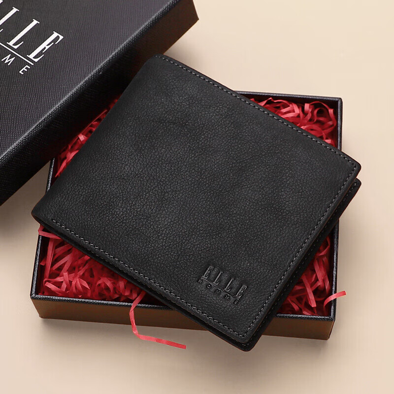 ELLE HOMME Men's Short Wallet - Top-Grain Leather Multifunctional Card Holder (Style 1520)