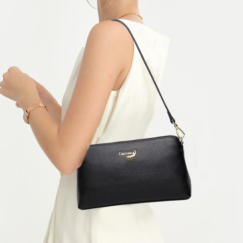 CROCODILE Top Cowhide Armpit Bag - Single Shoulder Crossbody for Women (Black)