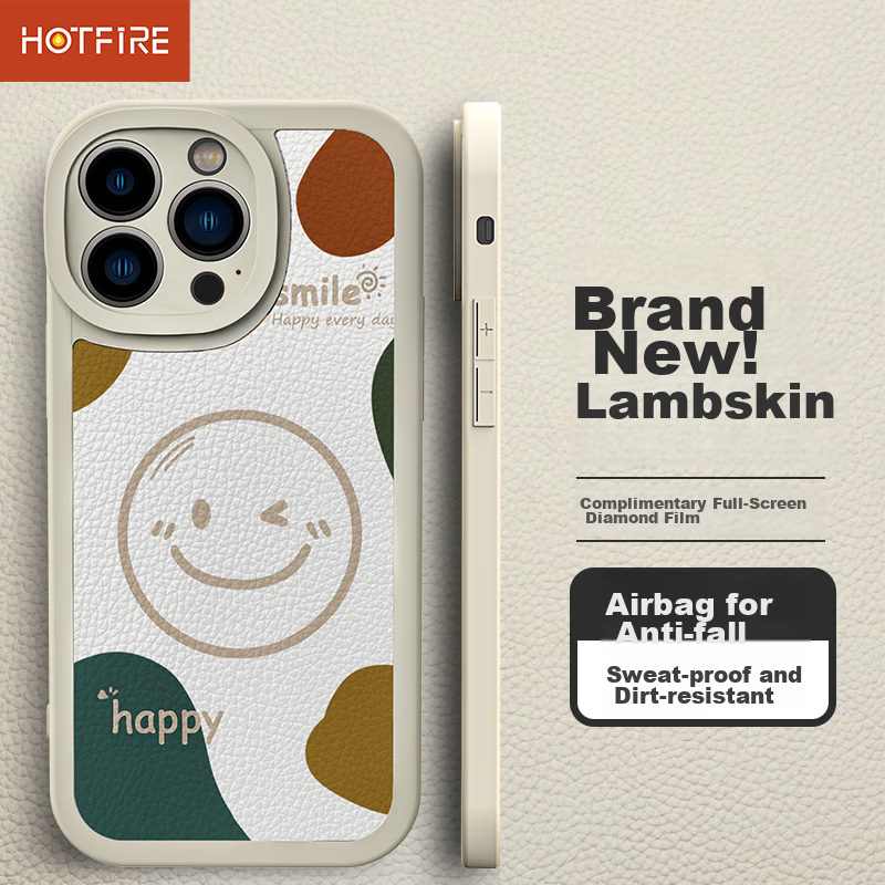 HotFire iPhone 12 Pro Max Sheepskin Case - Shockproof with Smiley Design
