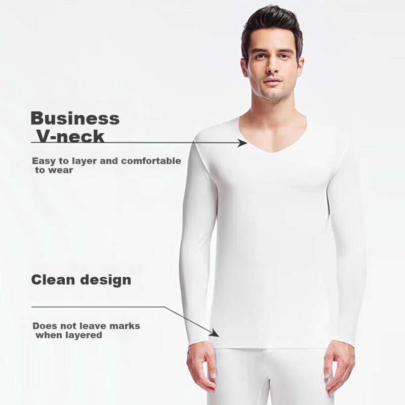 AIMER MEN Men's Seamless Thermal Underwear Set - Soft Modal Base Layer for Comfortable Fit (White, 180)