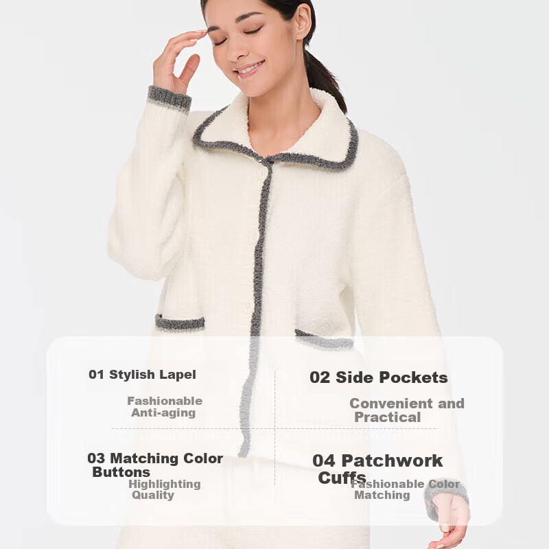 Aimer Soft Fleece Long-Sleeve Pajama Set - White (Size 165)