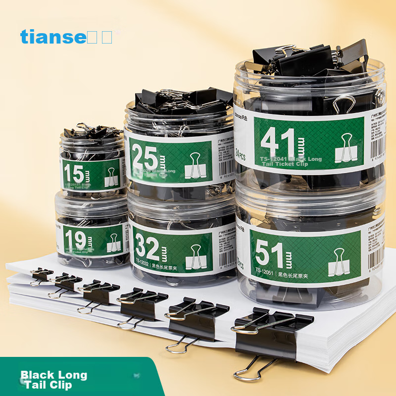 TIANSE 24Pcs 32mm Black Long Tail Clips, Strong Office Binder Clips (TS-12032)