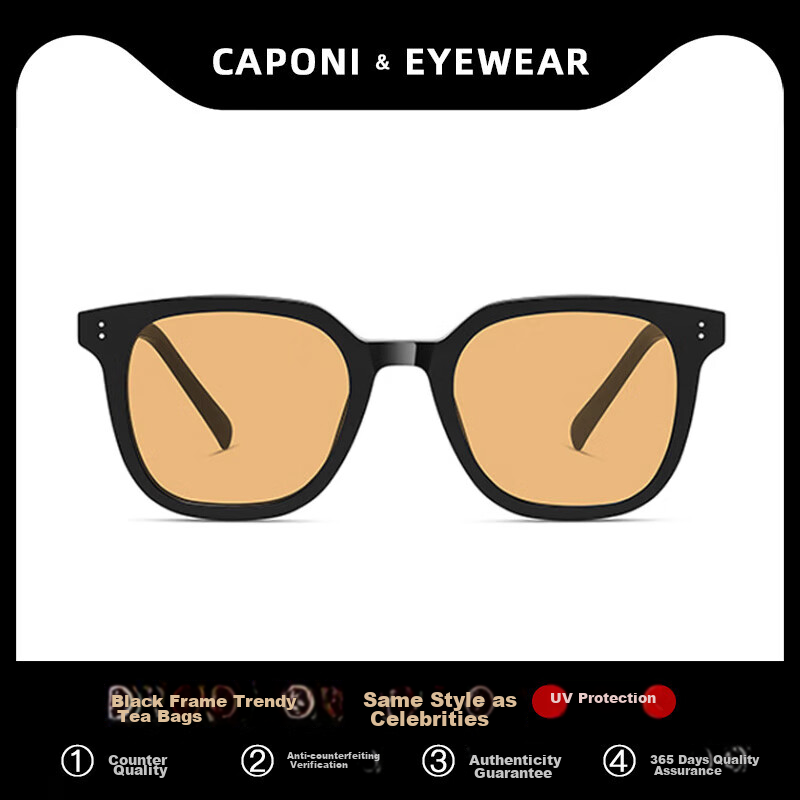 CAPONI Unisex Polarized Sunglasses with UV Protection - Stylish Square Frame for Men & Women