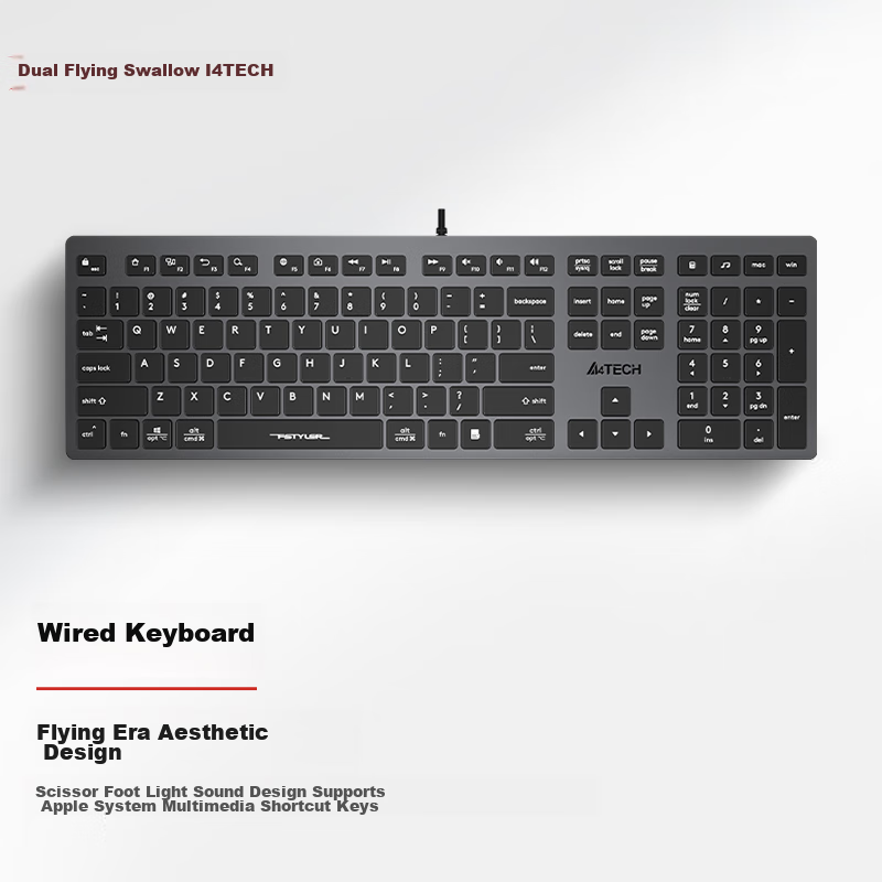 A4TECH FX50 Wired Scissor Keyboard - Quiet, Slim, Dual-System (Iron Gray)