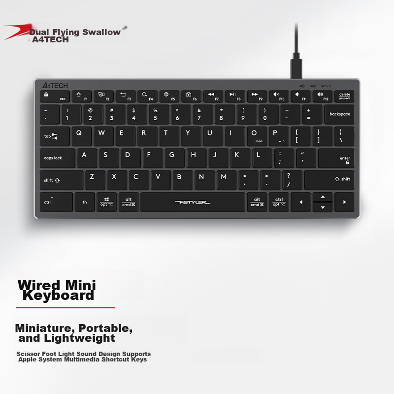 A4TECH FX51 Compact Quiet Keyboard – Iron Gray, 78-Key Scissor Switch Laptop Office Keyboard