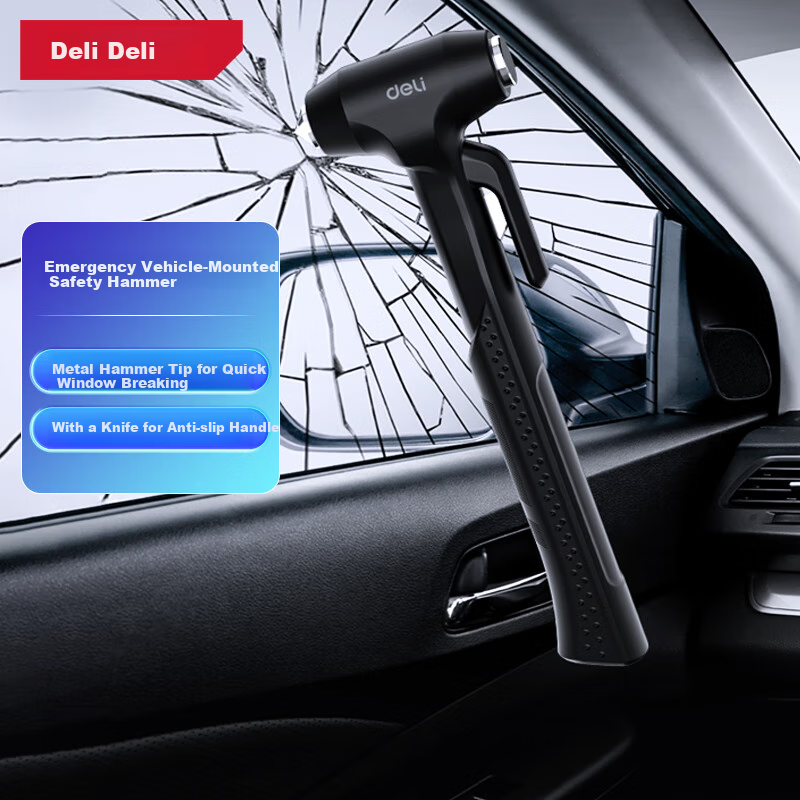 Deli Car Safety Hammer - Emergency Window Breaker & Seat Belt Cutter (Xiaomi SU7 Compatible)