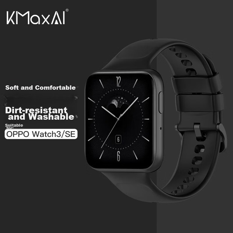 KMaxAI Silicone Sports Watch Band for OPPO Watch 3/SE - Black