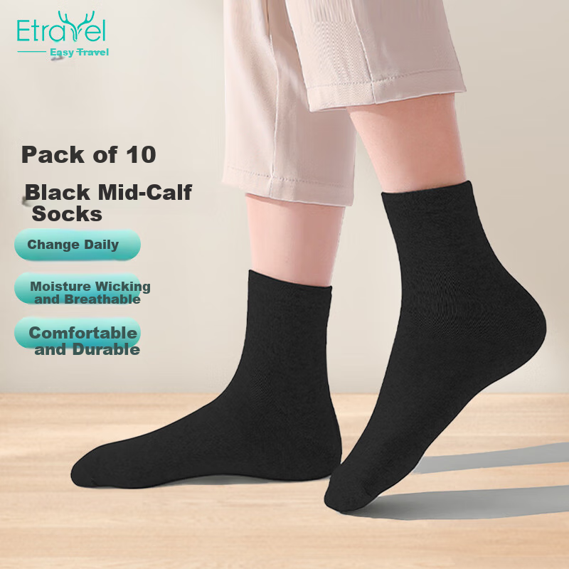 Etravel Disposable Socks - Black, 10 Pairs for Travel & Everyday Use
