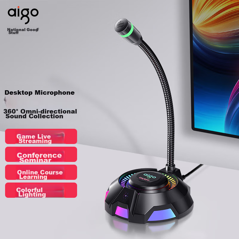 Aigo K2 USB Microphone with RGB Lighting for Gaming and Video Conferencing