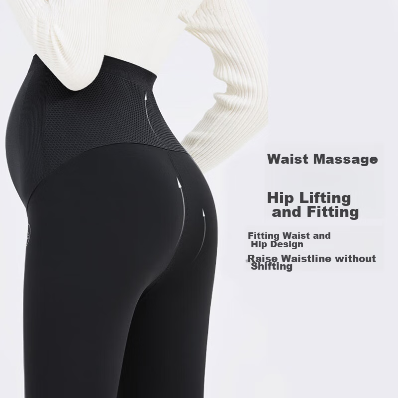 JOYNCLEON Seamless Belly Support Maternity Leggings in Shark Skin Velvet - Winter Edition