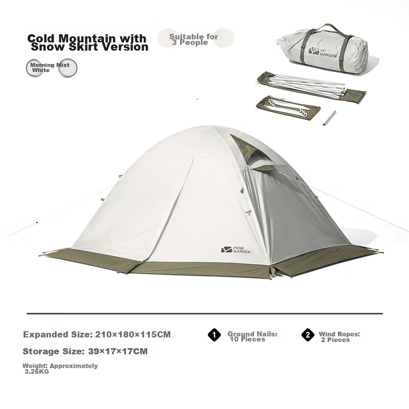 MOBIGARDEN Cold Mountain 3PLUS 3-Person All-Season Tent with Snow Flap - Dawn Mist White