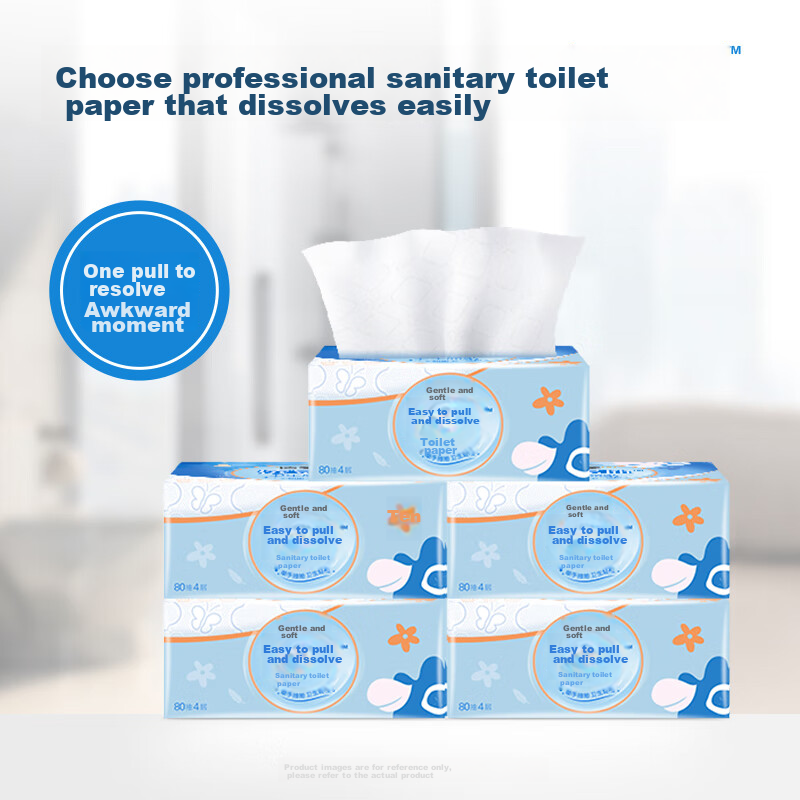 C&S 4-Ply Pull-Out Toilet Paper, 80 Sheets x 24 Packs - Flushable Dissolving Tissue for Hygienic Use
