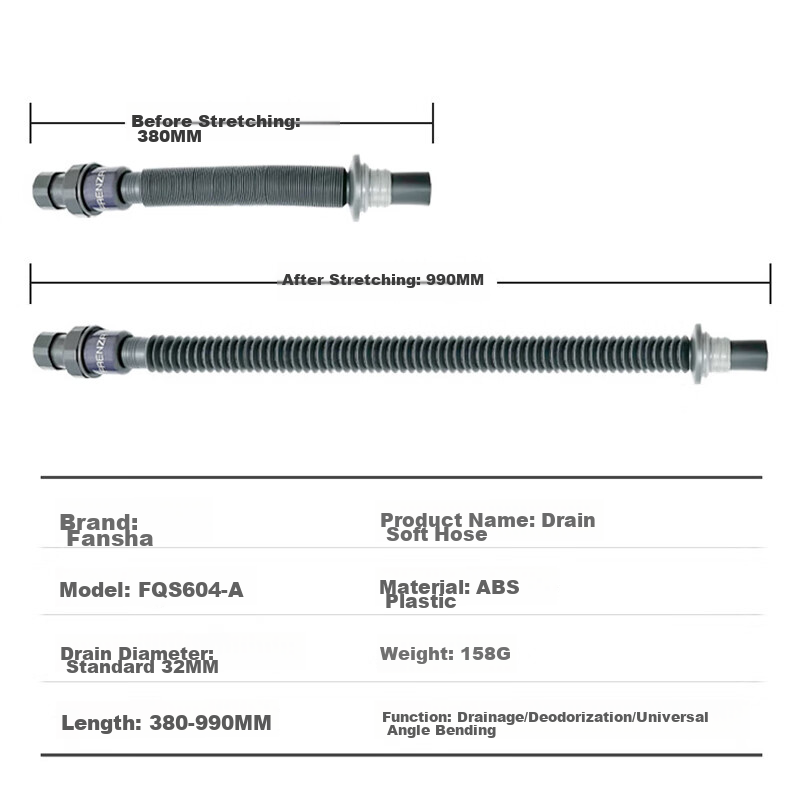 FAENZA ABS Extendable S-Bend Drain Pipe, 380-990mm - Anti-Odor & Insect