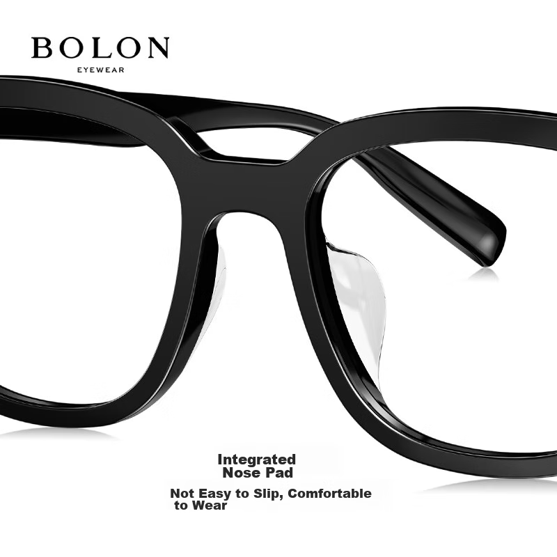 BOLON Trendy Square Optical Glasses Frame for Men & Women (BJ3229B10) - Black, Light Grey, Transparent